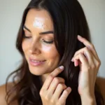 A woman applying a caviar hair mask, demonstrating the proper application technique.