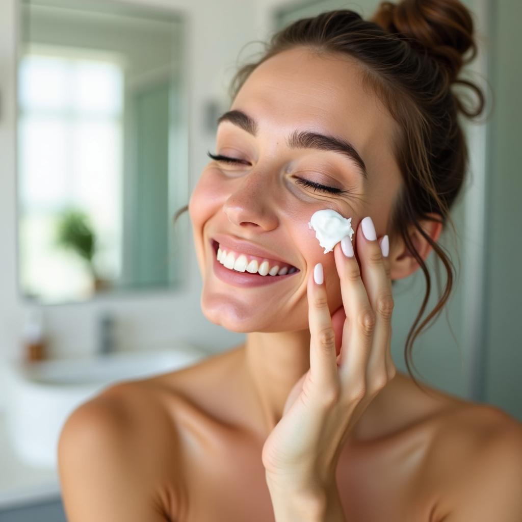 Applying Coconut Cream to Face