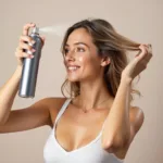 Woman correctly applying dry shampoo