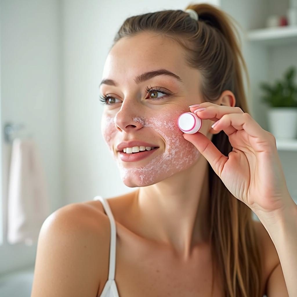 Applying lip balm after a candy cane lip mask