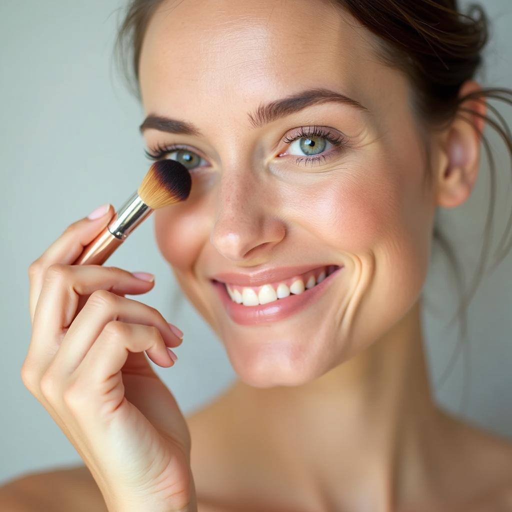 Woman Applying Makeup with an Antibacterial Brush