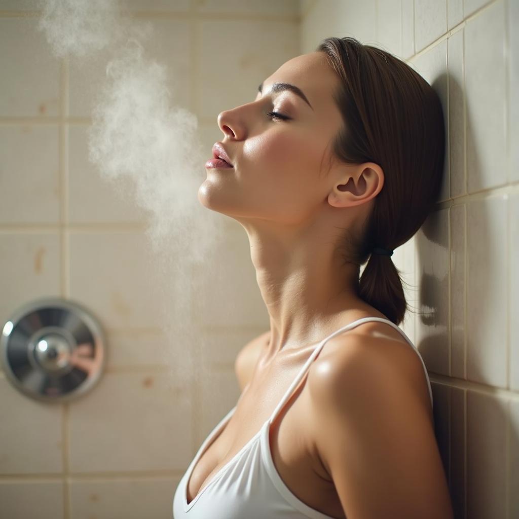 Woman enjoying the aromatherapy benefits of a shower tablet