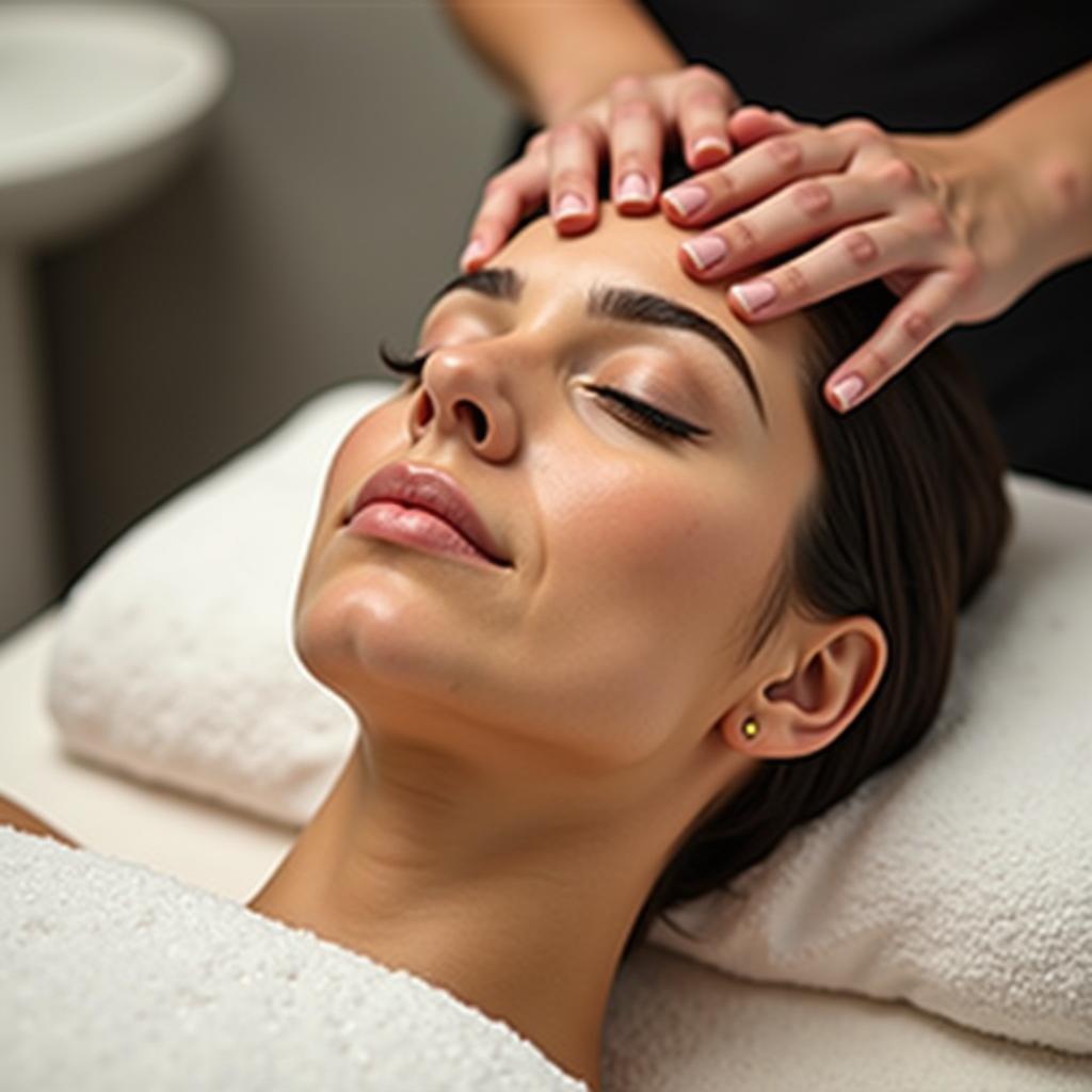 A woman relaxing and enjoying a scalp massage.