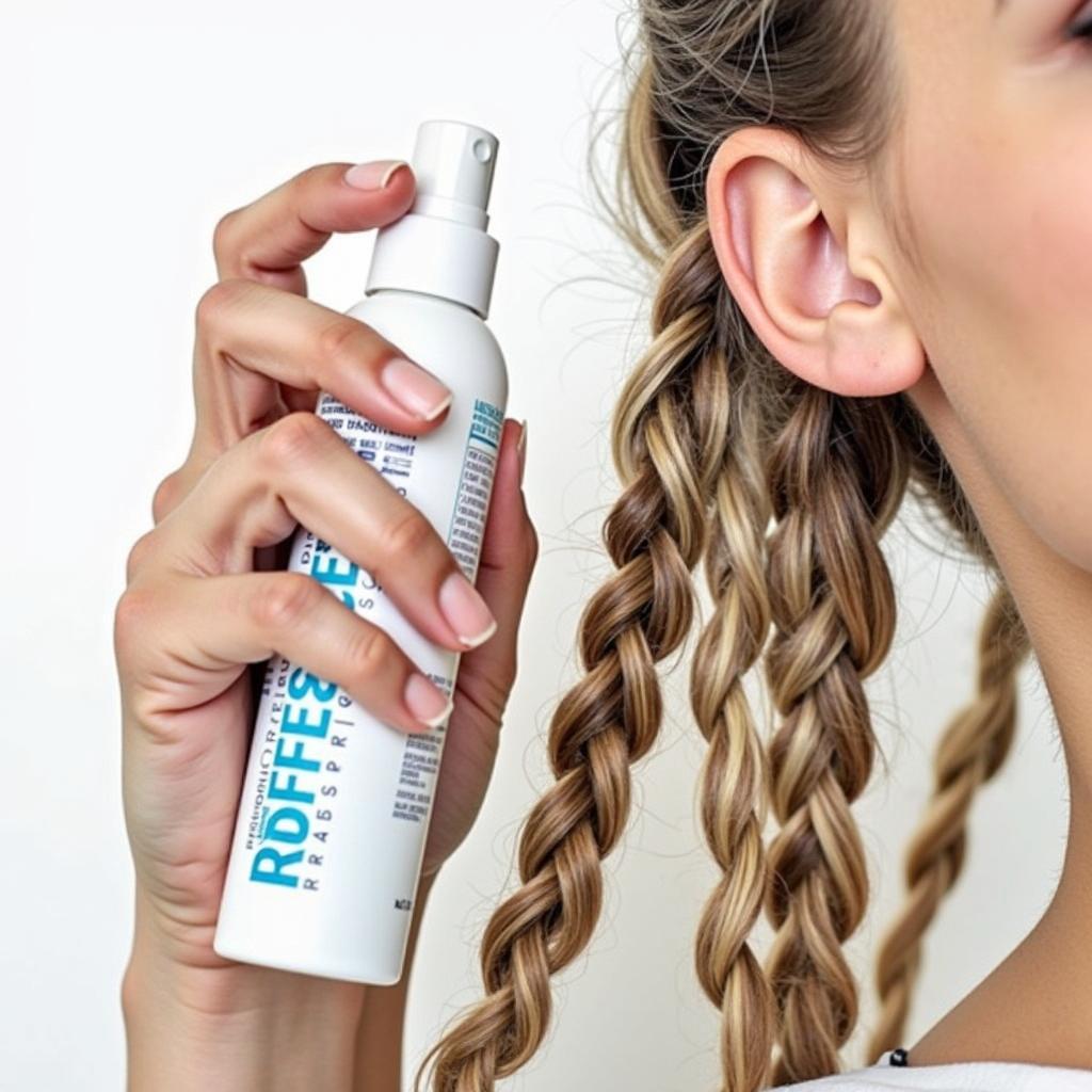 Woman Spraying Refresh Spray on Braids