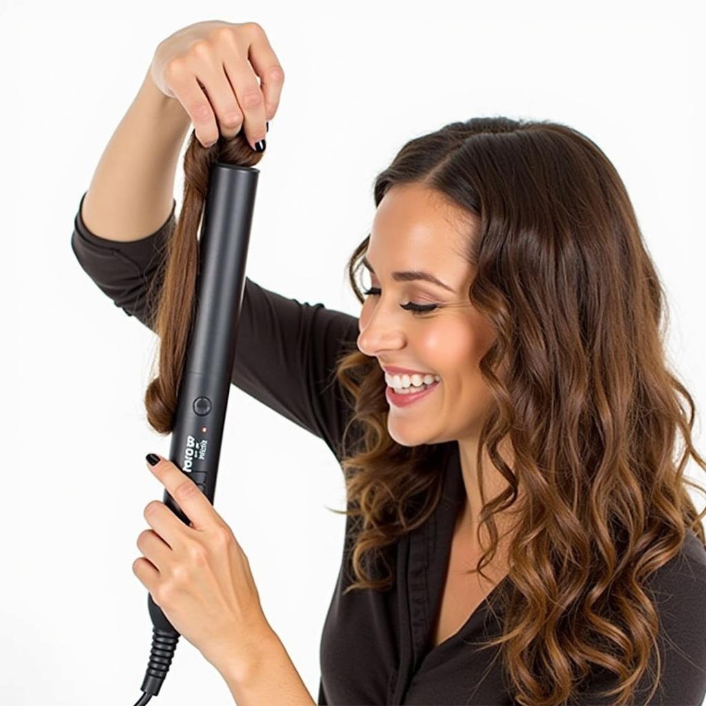 Woman Using Hair Tools Curl Bar to Create Perfect Curls