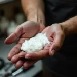 A working man applying hand lotion to his rough hands after a long day of work