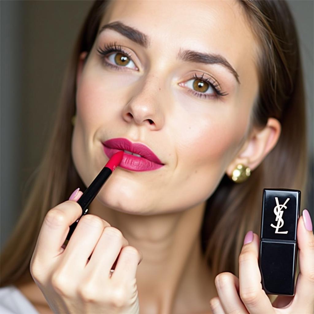 Applying YSL Lip Stain Matte