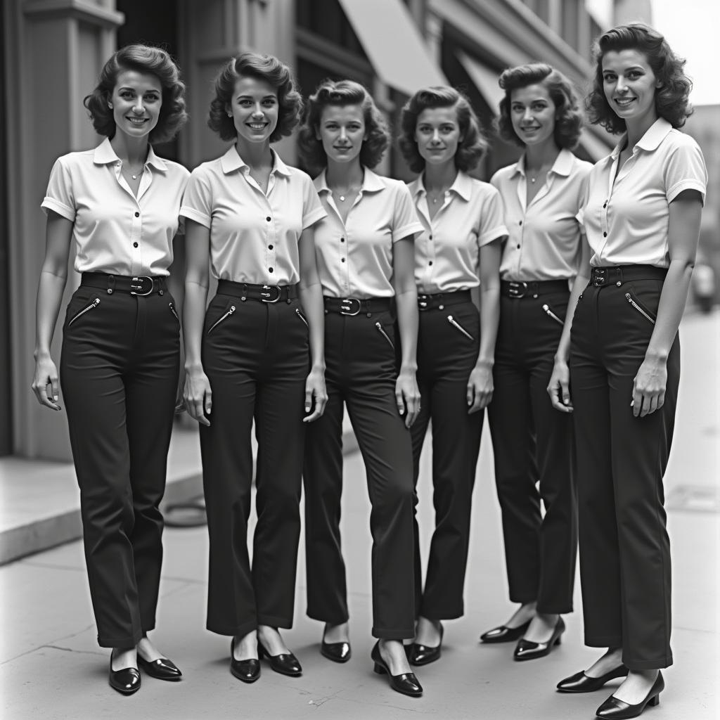 Women wearing zip around pants in the 1950s